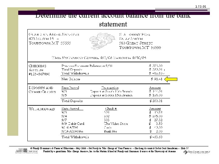 2. 7. 3. G 1 Determine the current account balance from the bank statement
