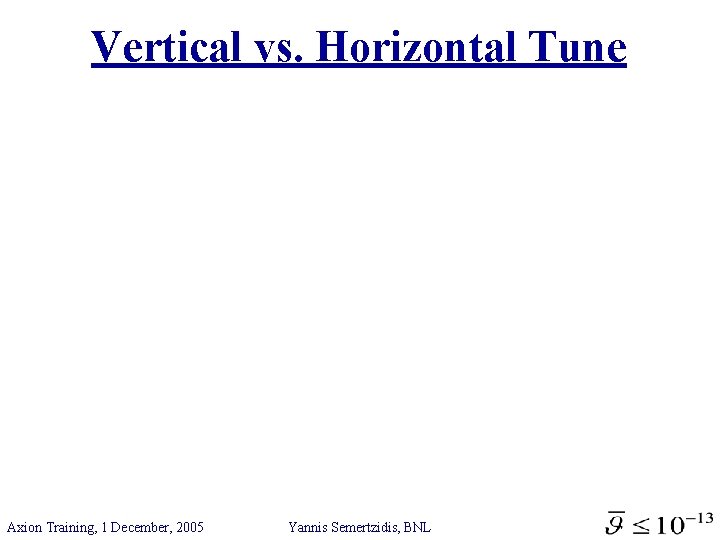 Vertical vs. Horizontal Tune Axion Training, 1 December, 2005 Yannis Semertzidis, BNL 