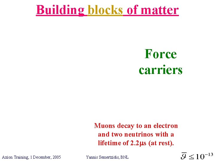 Building blocks of matter Force carriers Muons decay to an electron and two neutrinos