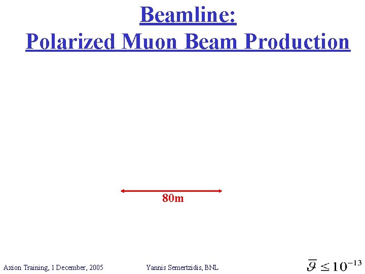 Beamline: Polarized Muon Beam Production 80 m Axion Training, 1 December, 2005 Yannis Semertzidis,