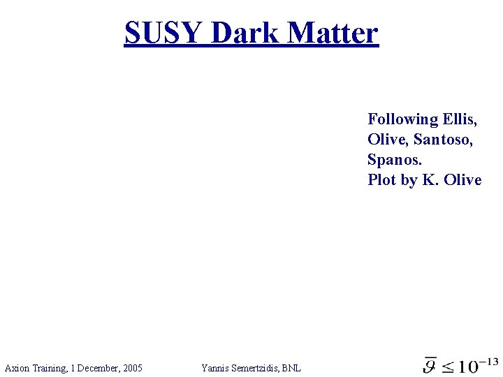 SUSY Dark Matter Following Ellis, Olive, Santoso, Spanos. Plot by K. Olive Axion Training,