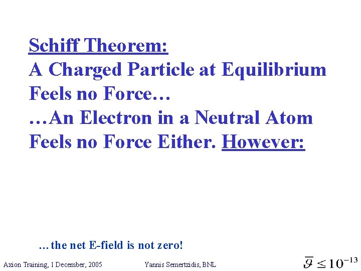 Schiff Theorem: A Charged Particle at Equilibrium Feels no Force… …An Electron in a