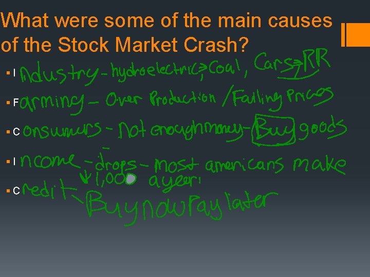 What were some of the main causes of the Stock Market Crash? §I §F