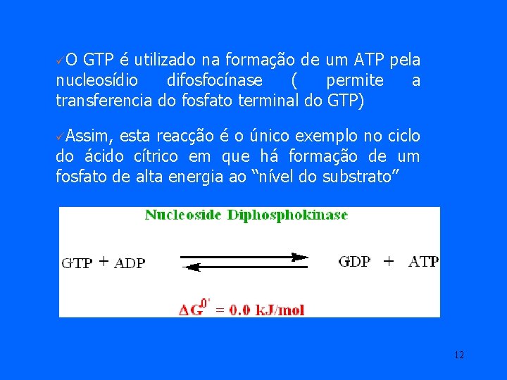 üO GTP é utilizado na formação de um ATP pela nucleosídio difosfocínase ( permite