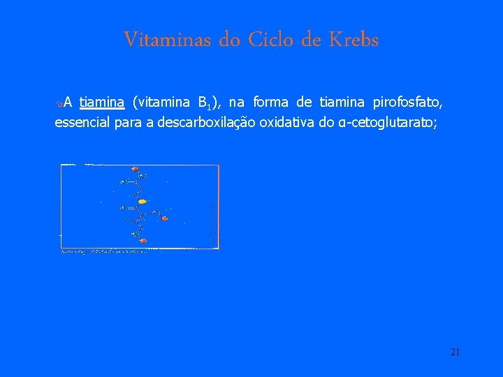 Vitaminas do Ciclo de Krebs øA tiamina (vitamina B 1), na forma de tiamina