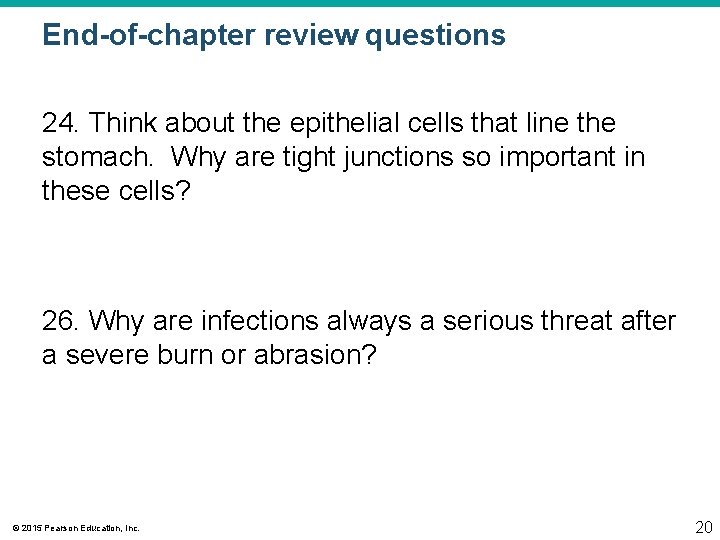 End-of-chapter review questions 24. Think about the epithelial cells that line the stomach. Why