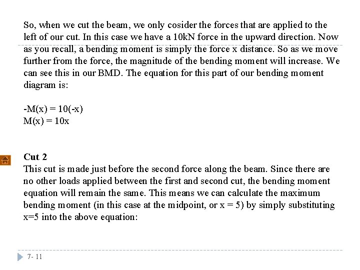 So, when we cut the beam, we only cosider the forces that are applied