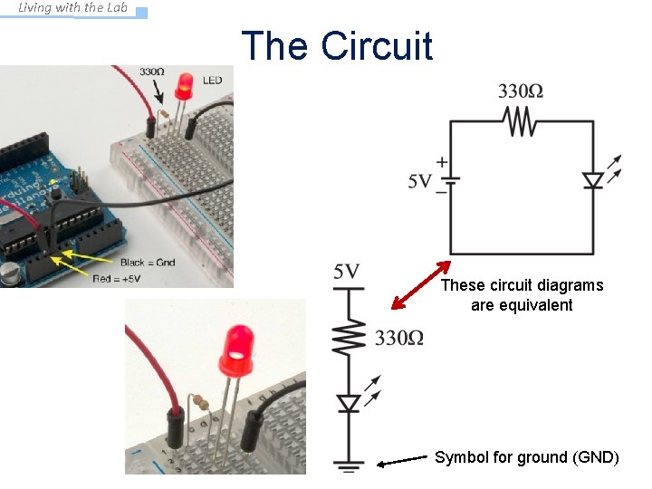 Living with the Lab The Circuit These circuit diagrams are equivalent Symbol for ground