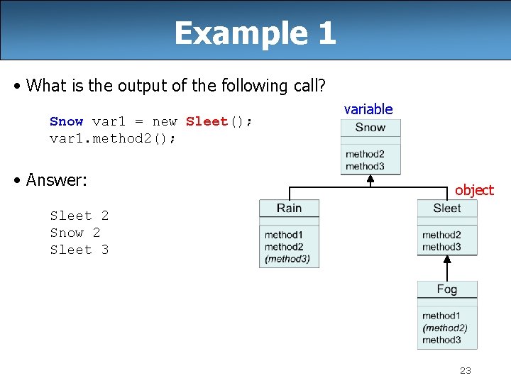 Example 1 • What is the output of the following call? Snow var 1