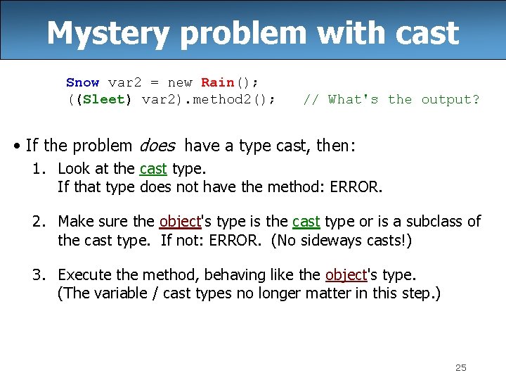 Mystery problem with cast Snow var 2 = new Rain(); ((Sleet) var 2). method