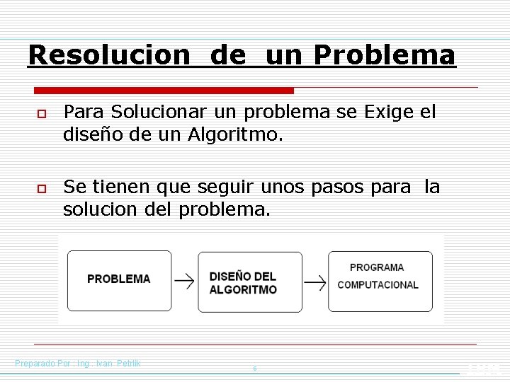 Resolucion de un Problema o o Para Solucionar un problema se Exige el diseño