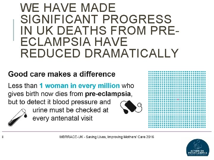 WE HAVE MADE SIGNIFICANT PROGRESS IN UK DEATHS FROM PREECLAMPSIA HAVE REDUCED DRAMATICALLY 