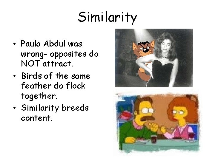 Similarity • Paula Abdul was wrong- opposites do NOT attract. • Birds of the