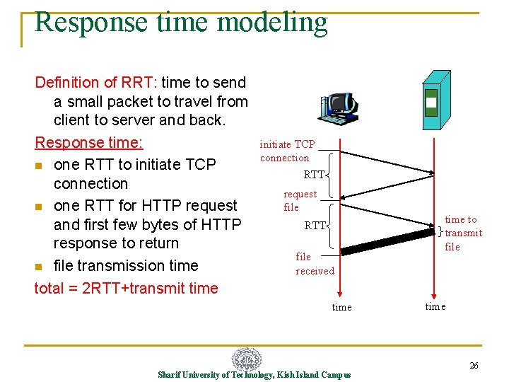 Response time modeling Definition of RRT: time to send a small packet to travel