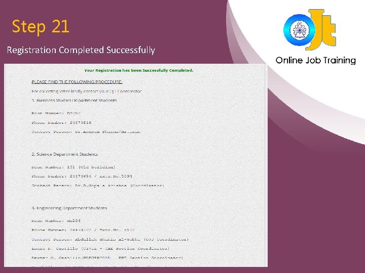 Step 21 Registration Completed Successfully 