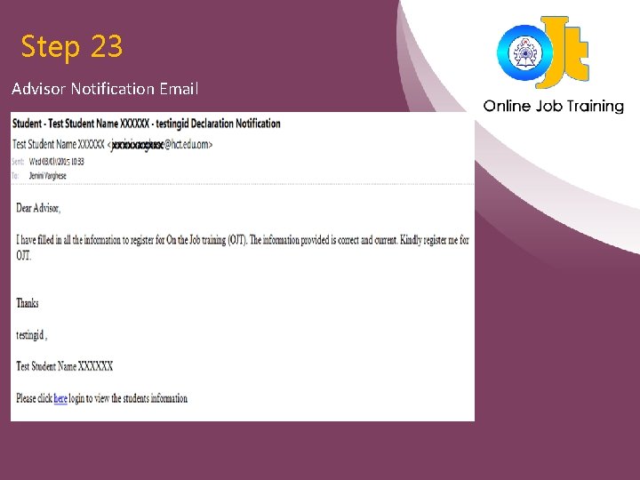 Step 23 Advisor Notification Email Step 23 Advisor Notification Email