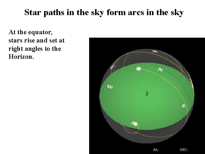 Star paths in the sky form arcs in the sky At the equator, stars