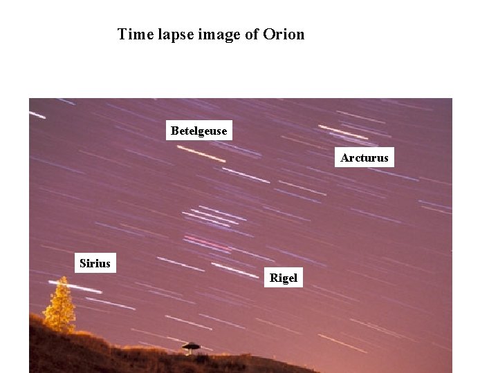 Time lapse image of Orion Betelgeuse Arcturus Sirius Rigel 