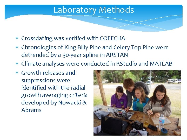 Laboratory Methods Crossdating was verified with COFECHA Chronologies of King Billy Pine and Celery