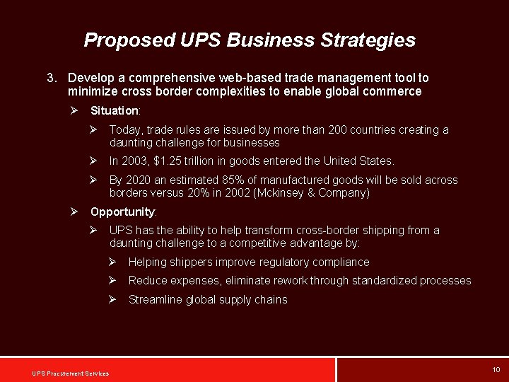 Proposed UPS Business Strategies 3. Develop a comprehensive web-based trade management tool to minimize
