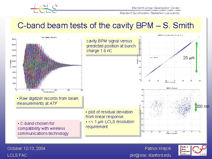 C-band beam tests of the cavity BPM – S. Smith cavity BPM signal versus