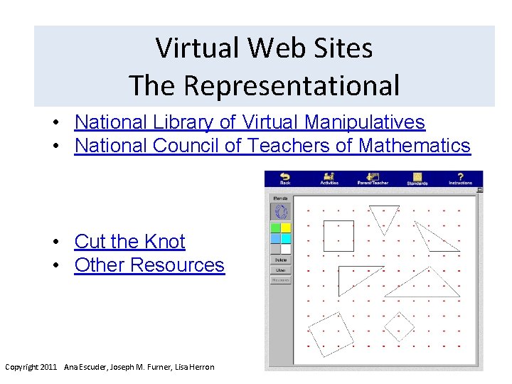 Virtual Web Sites The Representational • National Library of Virtual Manipulatives • National Council
