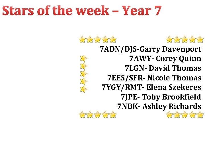 Stars of the week – Year 7 7 ADN/DJS-Garry Davenport 7 AWY- Corey Quinn