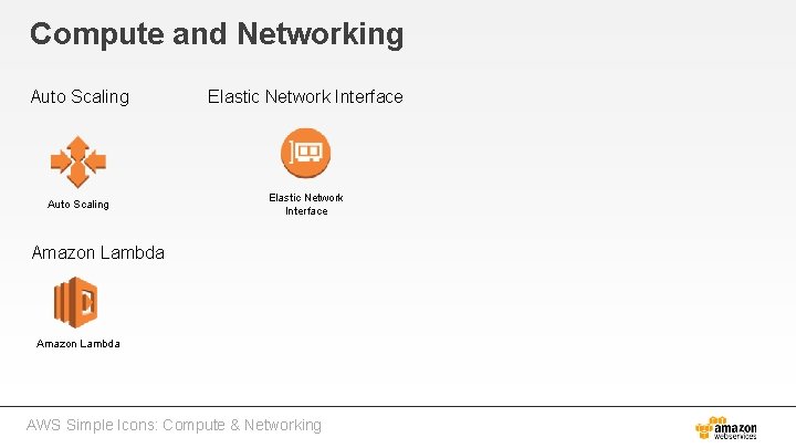 Compute and Networking Auto Scaling Elastic Network Interface Amazon Lambda AWS Simple Icons: Compute
