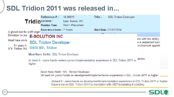 SDL Tridion 2011 was released in. . . 31 