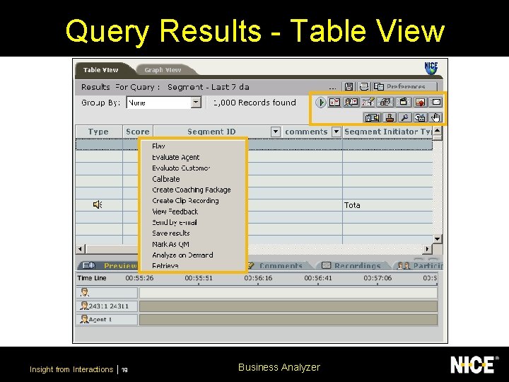 Query Results - Table View Insight from Interactions 19 Business Analyzer 