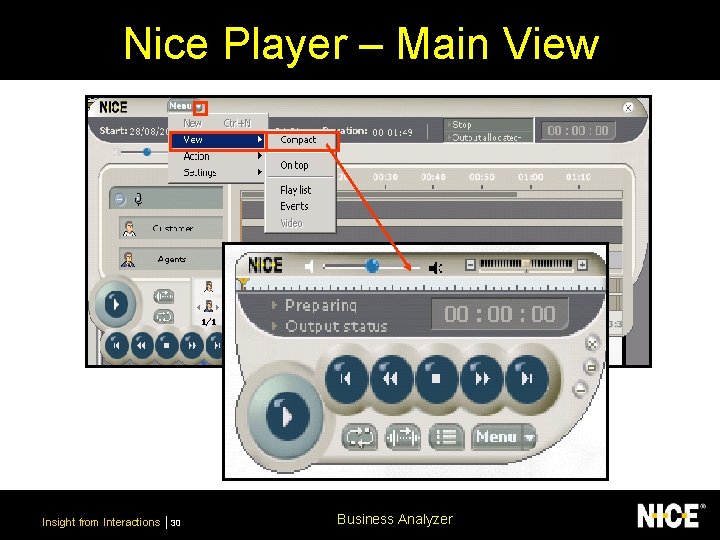 Nice Player – Main View Insight from Interactions 30 Business Analyzer 