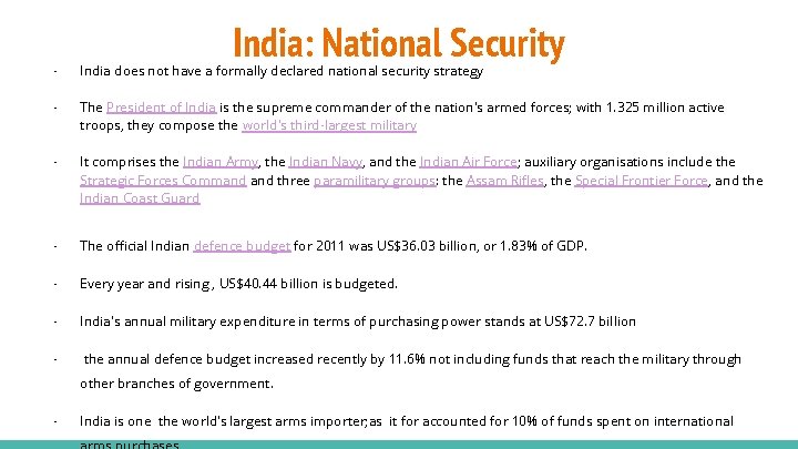 India: National Security - India does not have a formally declared national security strategy