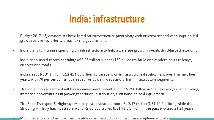 India: infrastructure - Budget 2017 -18, economists have listed an infrastructure push along with
