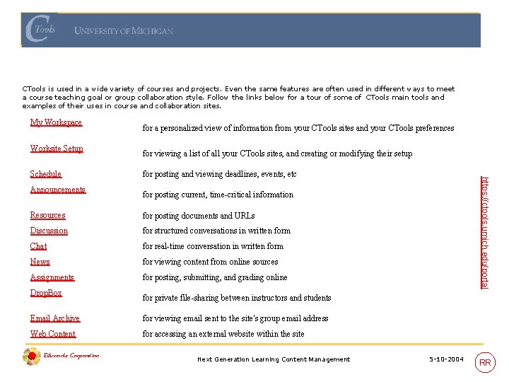 CTools (Michigan) CTools is used in a wide variety of courses and projects. Even