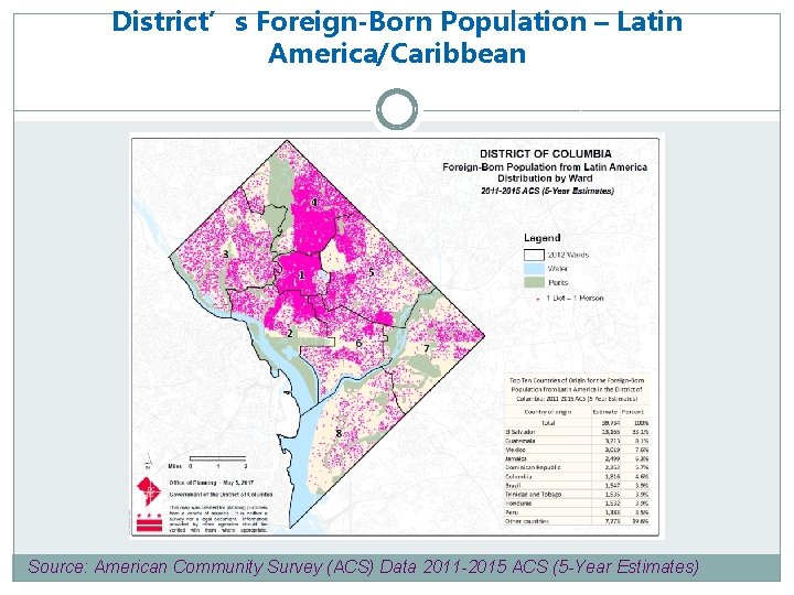 District’s Foreign-Born Population – Latin America/Caribbean Source: American Community Survey (ACS) Data 2011 -2015