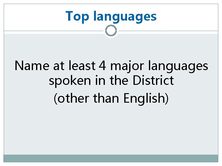 Top languages Name at least 4 major languages spoken in the District (other than