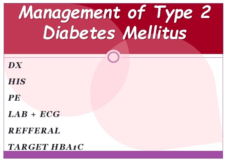 Management of Type 2 Diabetes Mellitus DX HIS PE LAB + ECG REFFERAL TARGET