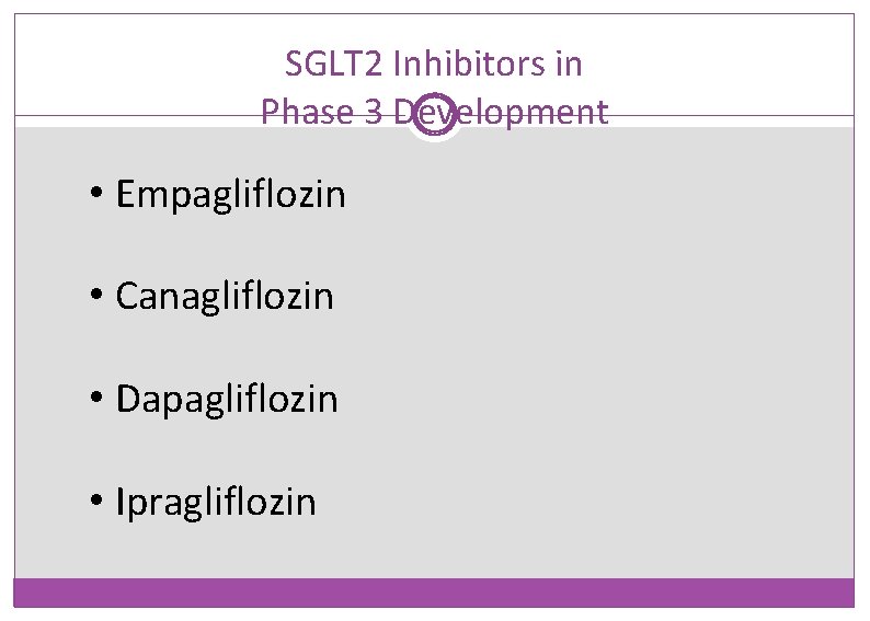 SGLT 2 Inhibitors in Phase 3 Development • Empagliflozin • Canagliflozin • Dapagliflozin •