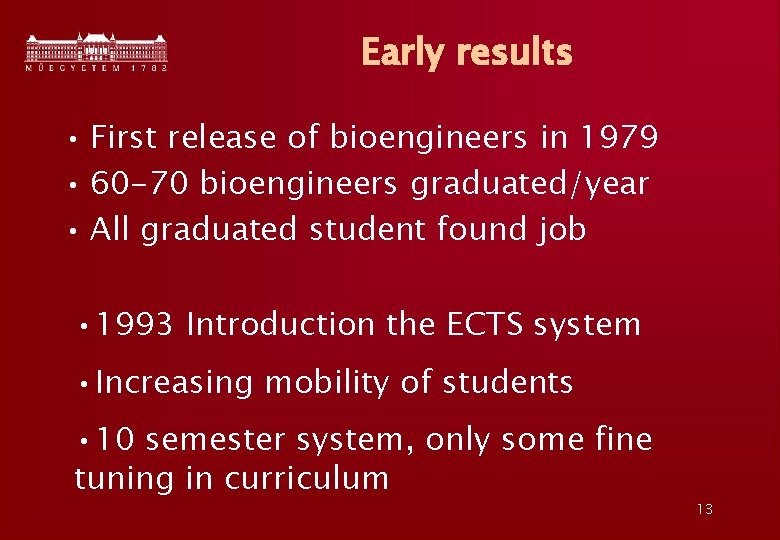 Early results • First release of bioengineers in 1979 • 60 -70 bioengineers graduated/year