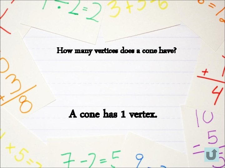 How many vertices does a cone have? A cone has 1 vertex. 