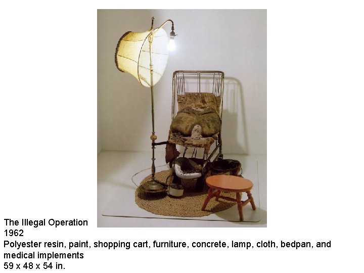 The Illegal Operation 1962 Polyester resin, paint, shopping cart, furniture, concrete, lamp, cloth, bedpan,