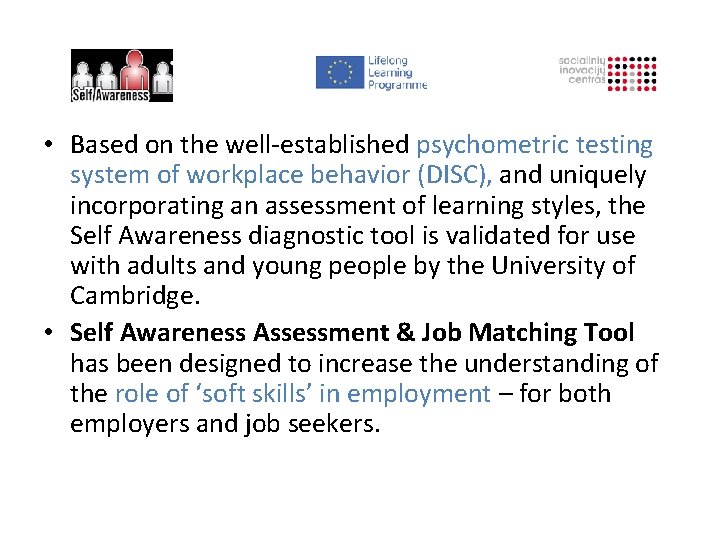  • Based on the well-established psychometric testing system of workplace behavior (DISC), and