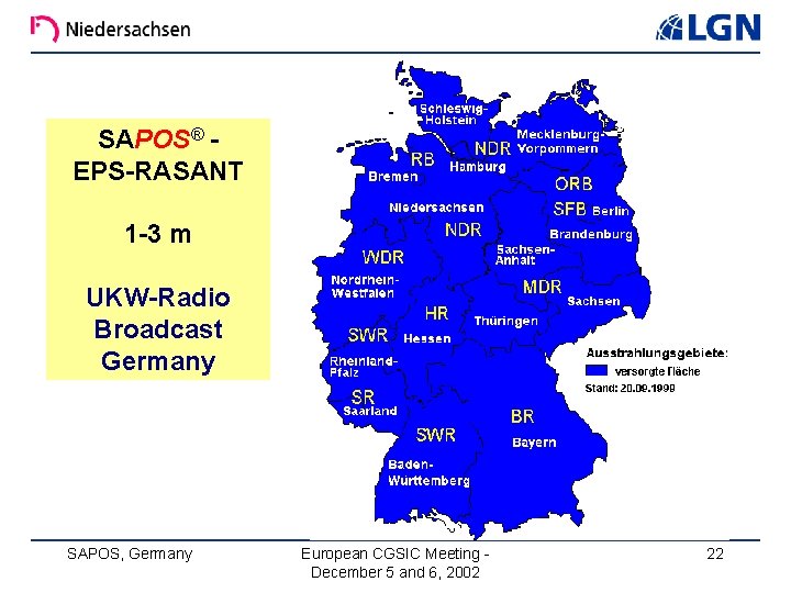 SAPOS® EPS-RASANT 1 -3 m UKW-Radio Broadcast Germany SAPOS, Germany European CGSIC Meeting December