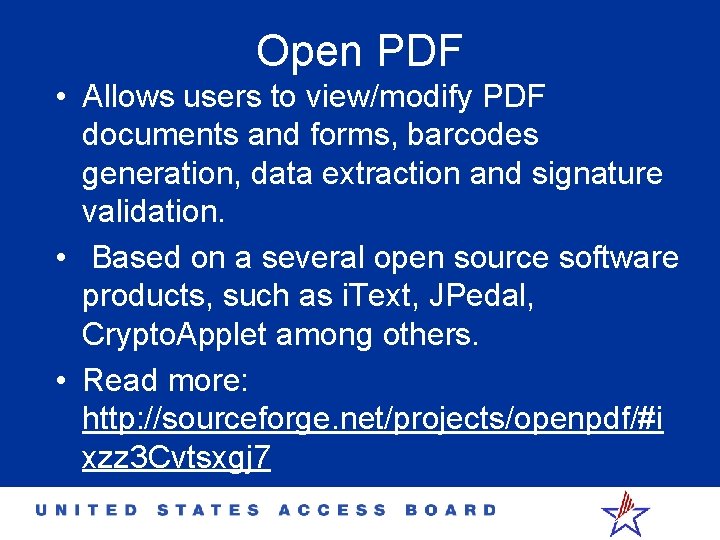 Open PDF • Allows users to view/modify PDF documents and forms, barcodes generation, data