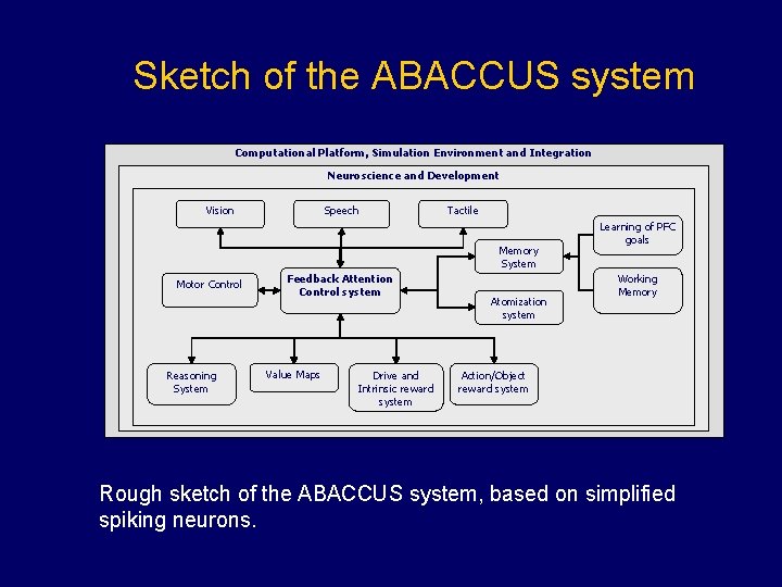 Sketch of the ABACCUS system Computational Platform, Simulation Environment and Integration Neuroscience and Development