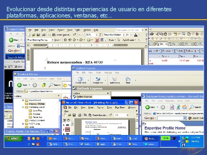 Evolucionar desde distintas experiencias de usuario en diferentes plataformas, aplicaciones, ventanas, etc… 