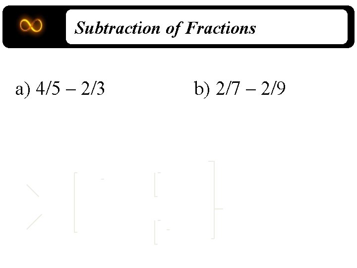 Subtraction of Fractions a) 4/5 – 2/3 b) 2/7 – 2/9 