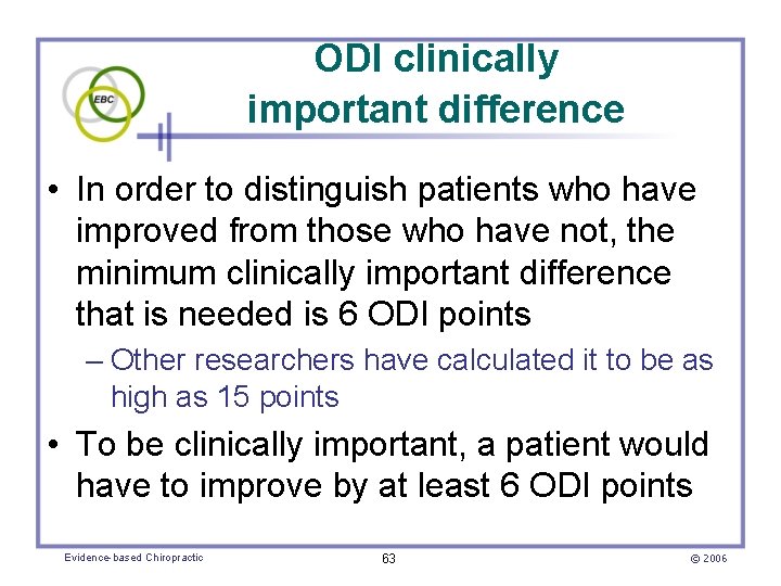 ODI clinically important difference • In order to distinguish patients who have improved from