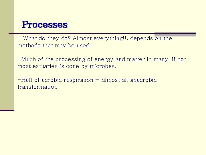 Processes - What do they do? Almost everything!!; depends on the methods that may