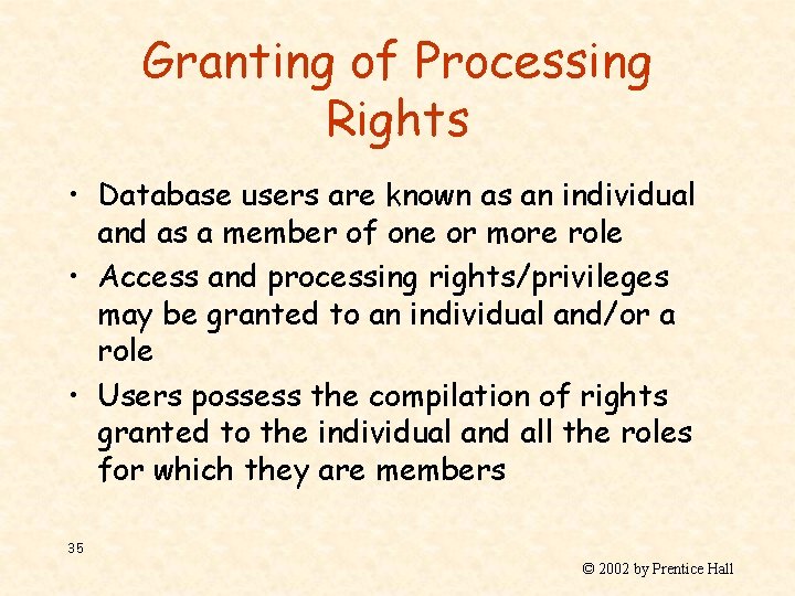 Granting of Processing Rights • Database users are known as an individual and as